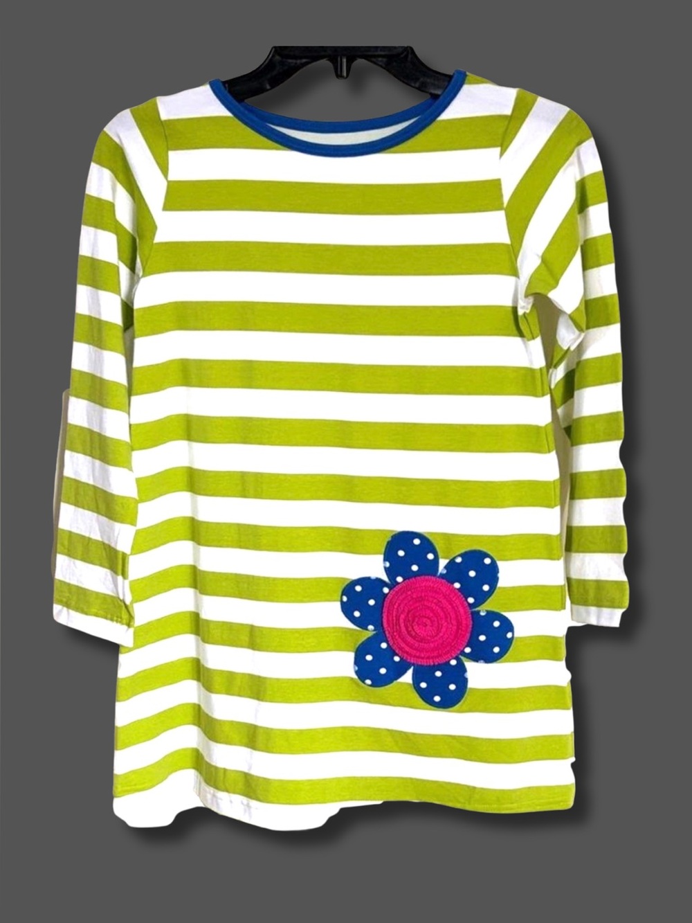 Kelly’s Kids Girls 8/10 Lime Stripe Dress Flower Applique Twirl